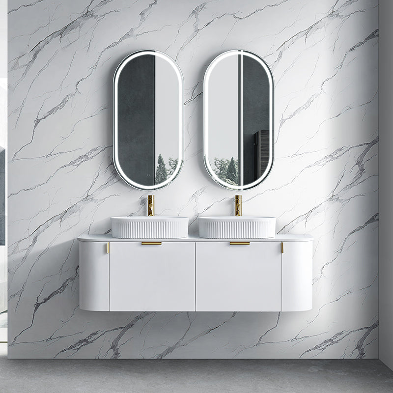 Plateau Series Wall Hung Double Bowl Matt White 1480x455x420mm CABINET ONLY