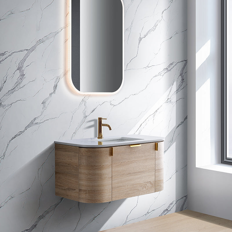 Plateau Series Wall Hung Single Bowl Natural Timber 1480x455x420mm Vanity with Flat Stone Bench Top Only