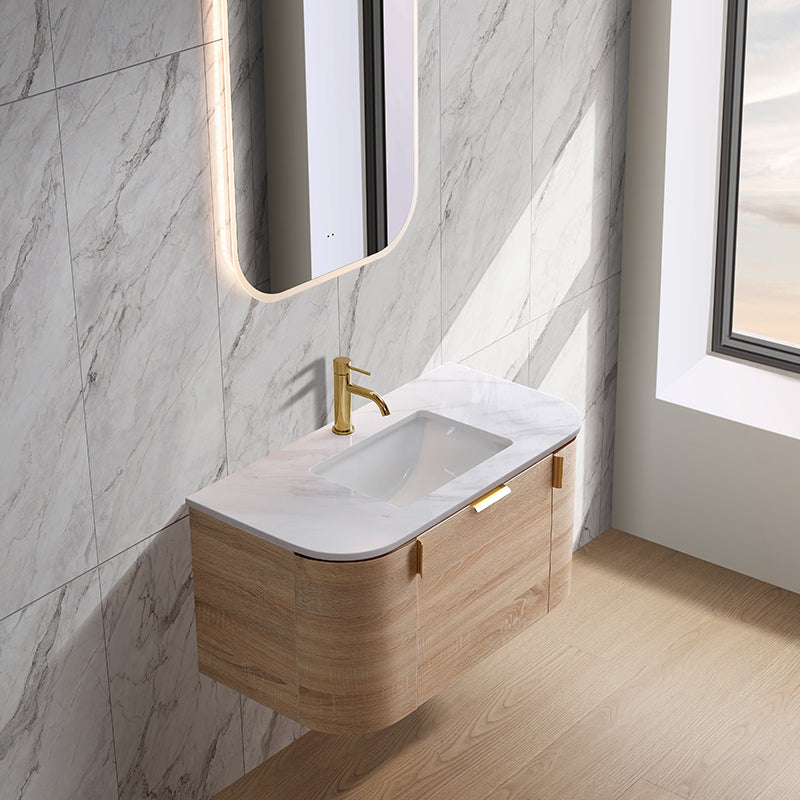 Plateau Series Wall Hung Single Bowl Natural Timber 1480x455x420mm Vanity with Flat Stone Bench Top Only