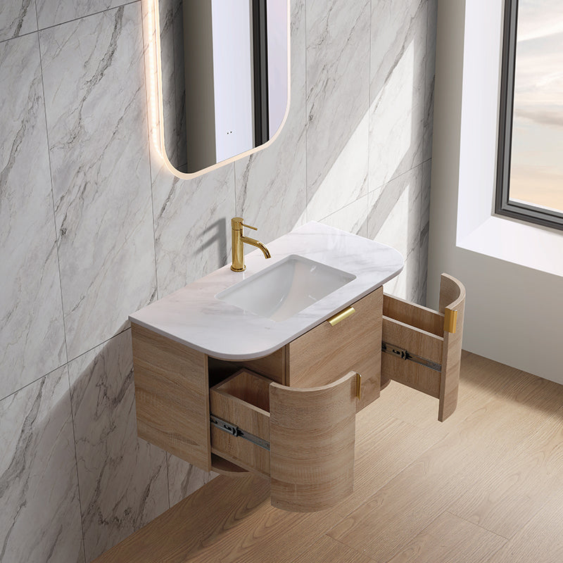 Plateau Series Wall Hung Single Bowl Natural Timber 1480x455x420mm Vanity with Flat Stone Bench Top Only