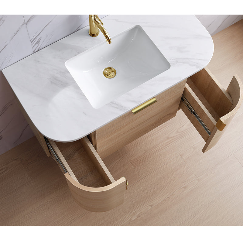 Plateau Series Wall Hung Single Bowl Natural Timber 1480x455x420mm Vanity with Flat Stone Bench Top Only