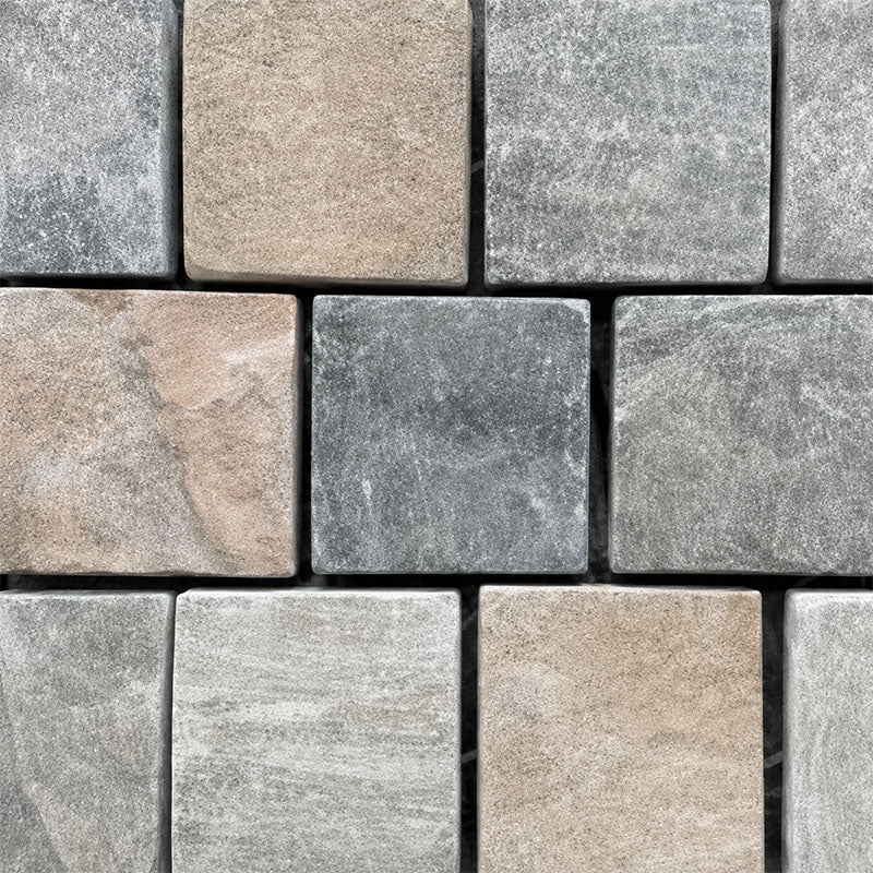 Quartz Ember Mist Cobble Top Split & Sides Tumbled 100x100x18-22mm
