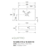Solid Surface Basin Series Quattro Above Counter Matt White 510x360x115mm