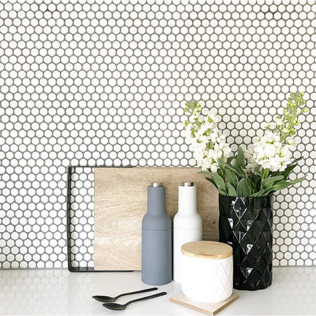 PENNY ROUND GLOSS WHITE 19MM ON 310X315X6MM SHEET