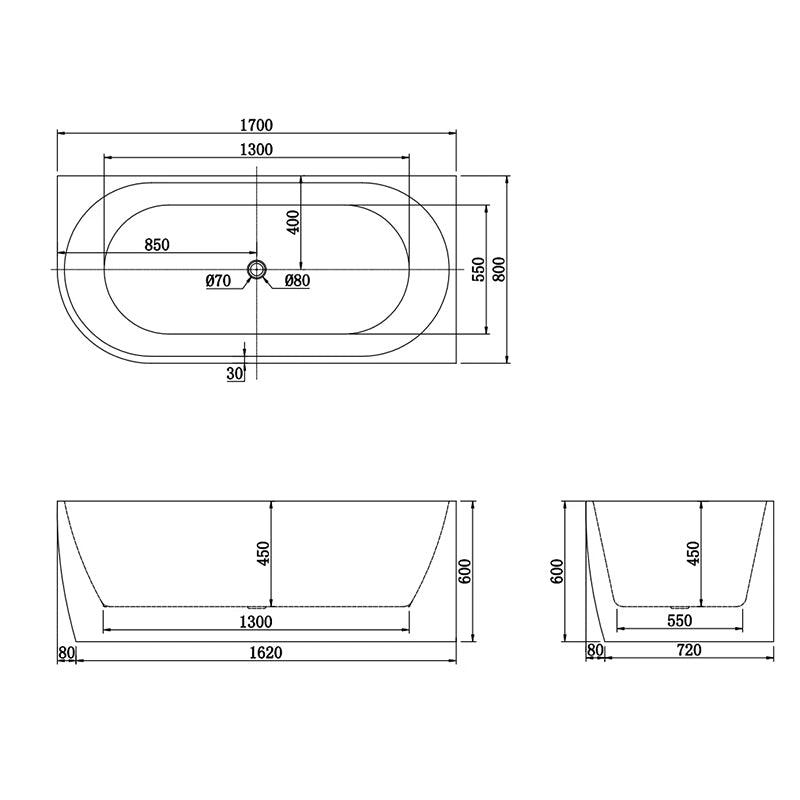 Gina Right Corner Bathtub 1700x800x600mm