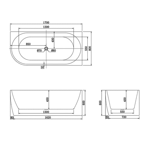 Gina Right Corner Bathtub 1700x800x600mm