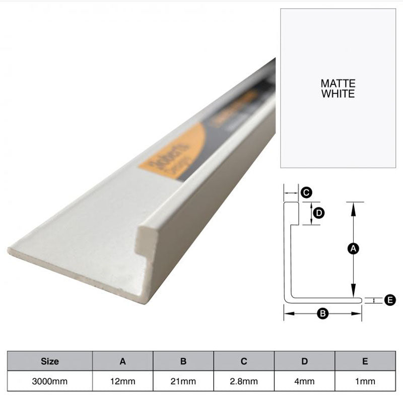 Aluminium Angle - Matte White 12mm x 3m