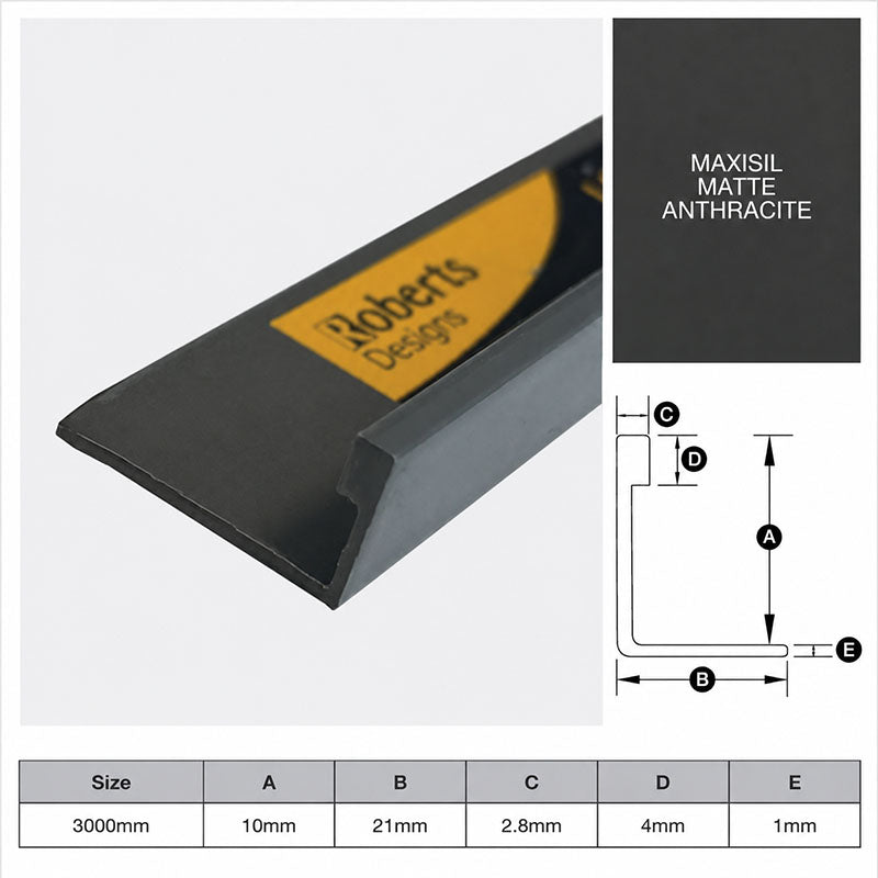 Aluminium Angle - Maxisil Matte Anthracite 10mm x 3m