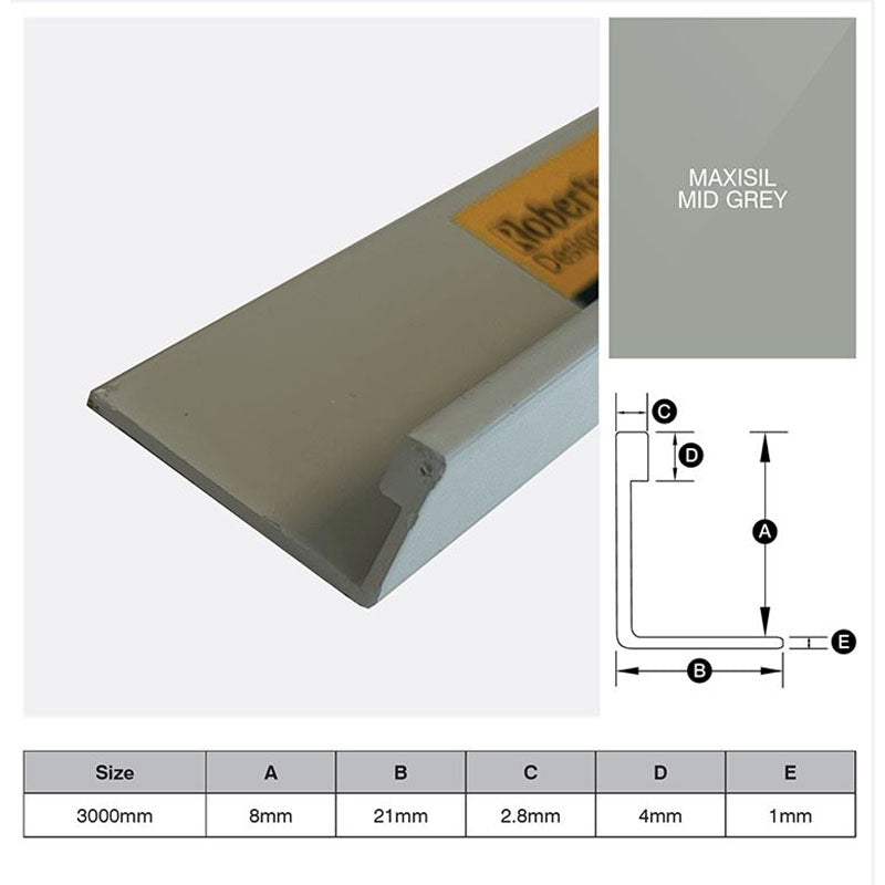 Aluminium Angle - Maxisil Mid Grey 8mm x 3m