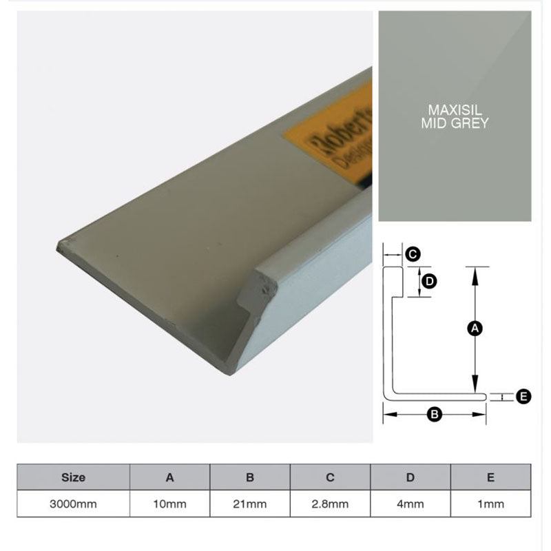 Aluminium Angle - Maxisil Mid Grey 10mm x 3m