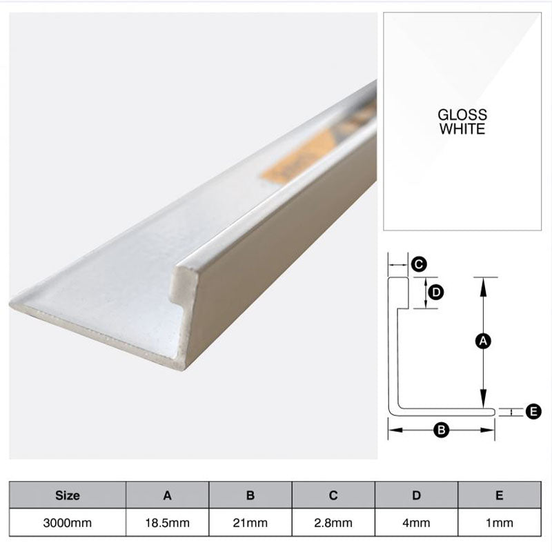 Aluminium Angle - White 18.5mm x 3m
