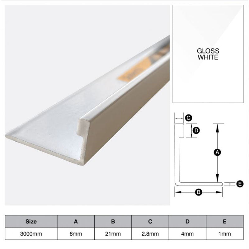 Aluminium Angle - White 6mm x 3m
