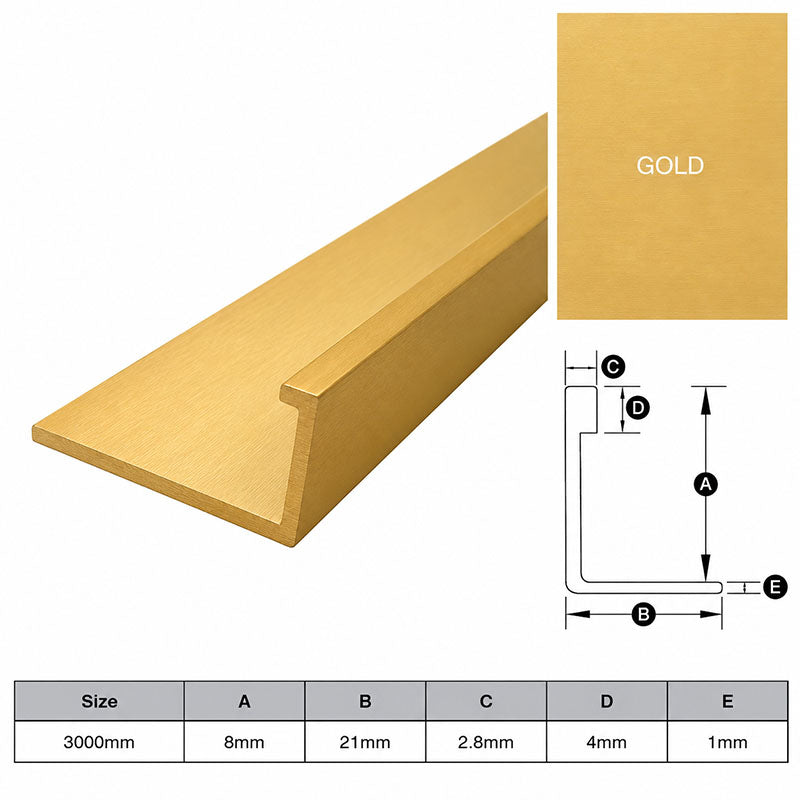 Aluminium Angle - Gold 8mm x 3m