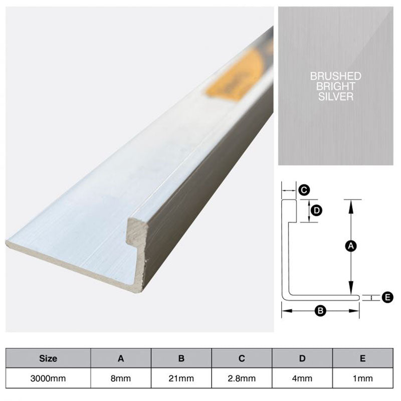 Aluminium Angle - Brushed Bright Silver 10mm x 3m