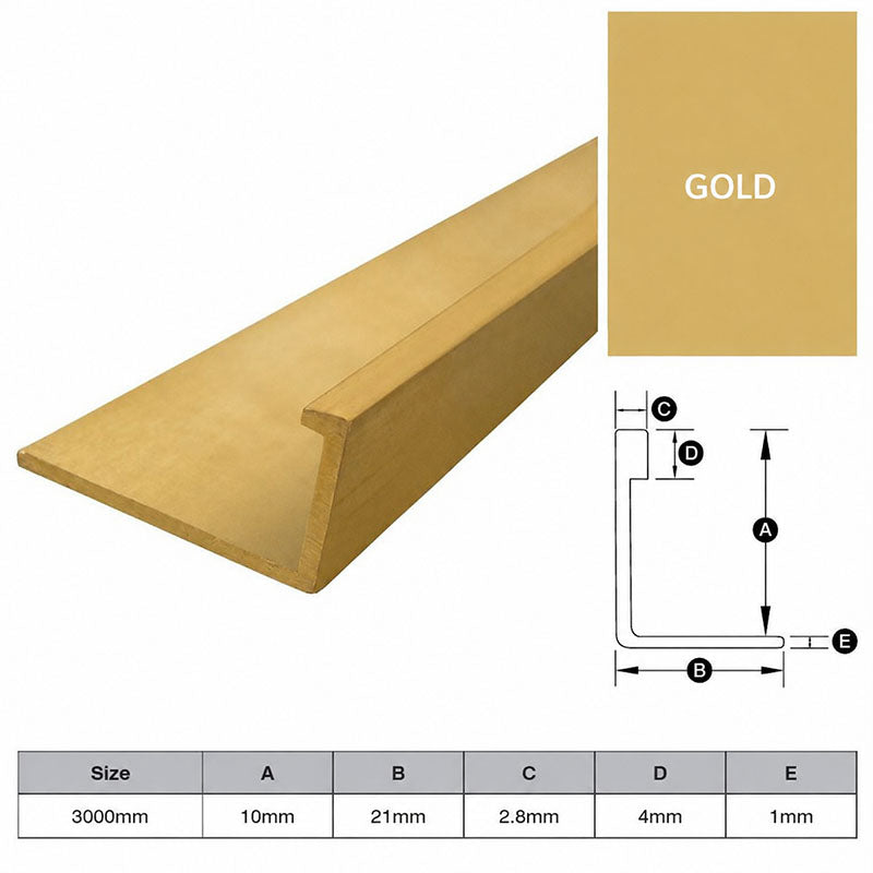 Aluminium Angle - Gold 10mm x 3m