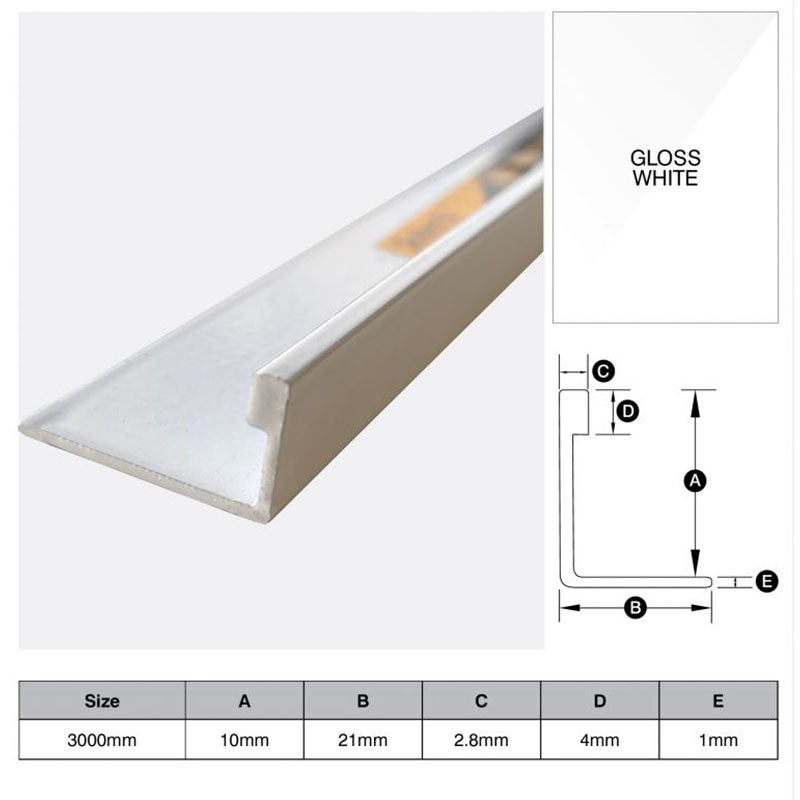 Aluminium Angle - White 10mm x 3m