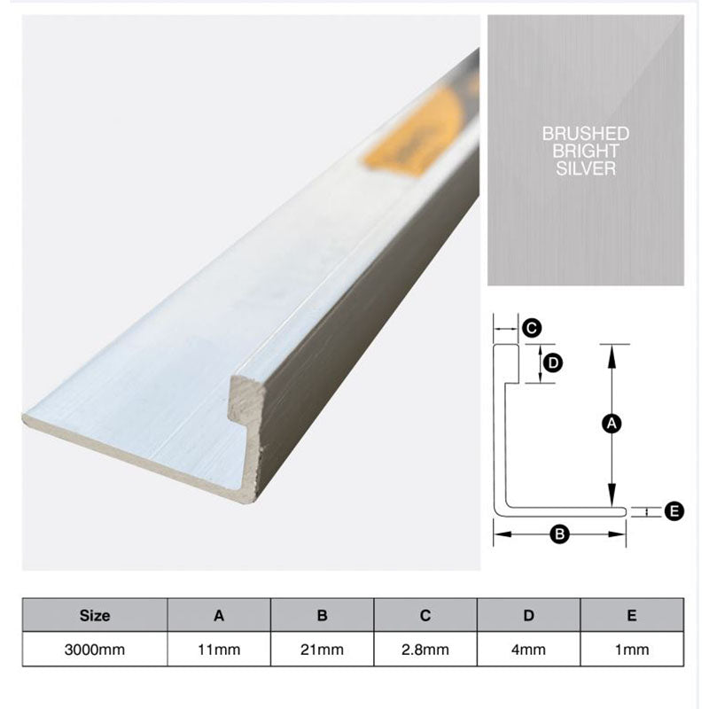 Aluminium Angle - Brushed Bright Silver 11mm x 3m