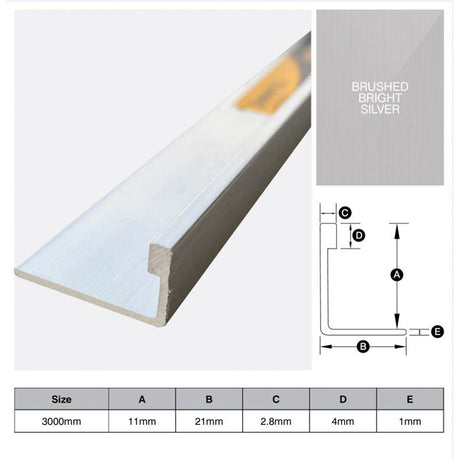 Aluminium Angle - Brushed Bright Silver 11mm x 3m