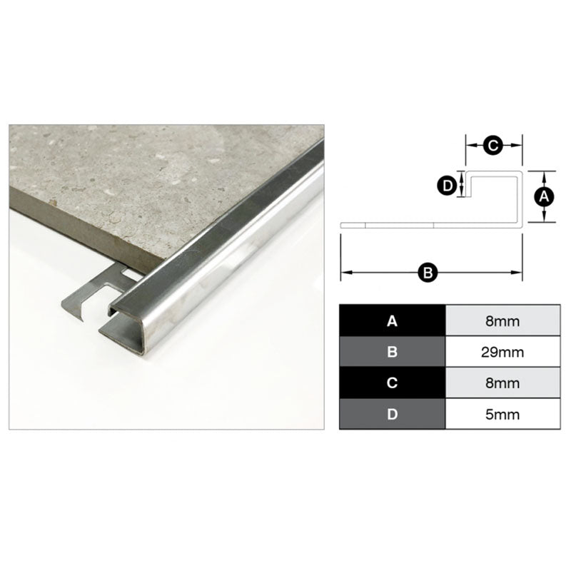 Square Edge Trim Stainless Steel Squedge Grade 304 8mm x 3m x 1mm