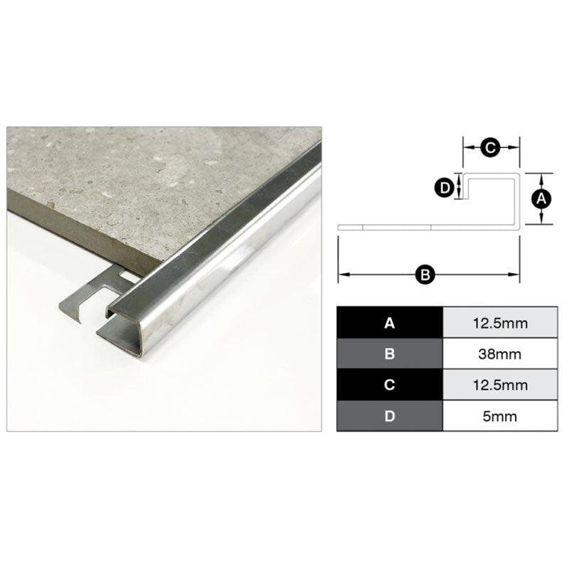 Square Edge Trim Stainless Steel Squedge Grade 304 12mm x 3m x 1mm