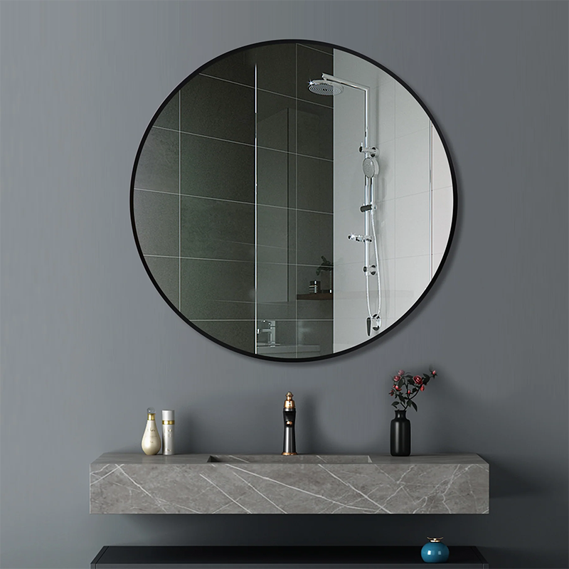 Round Aluminium Mirror Black 600mm
