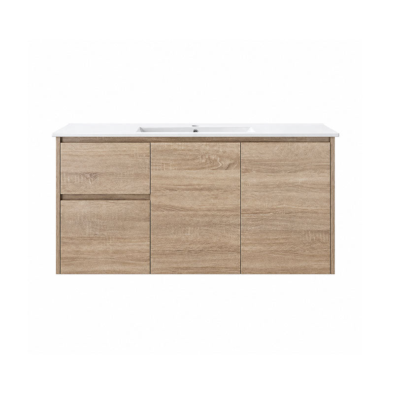 Oakdoo(Hung) Series Wall Hung Left Hand Drawer Prime Oak Overall 1180x455x520mm Vanity Set With Ceramic Slimline Top (UV31)