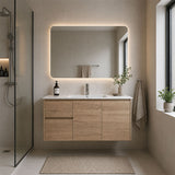Oakdoo(Hung) Series Wall Hung Left Hand Drawer Prime Oak Overall 1180x455x520mm Vanity Set With Ceramic Slimline Top (UV31)