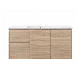 Oakdoo(Hung) Series Wall Hung Left Hand Drawer Natural Timber Overall 1180x455x520mm Vanity Set With Ceramic Slimline Top