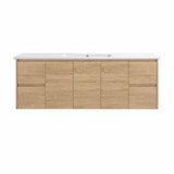 Oakdoo(Hung) Series Wall Hung Single Bowl Natural Timber Overall 1480x455x520mm Vanity Set With Ceramic Slimline Top (UV31)
