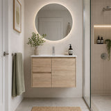 Oakdoo(Hung) Series Wall Hung Left Hand Drawer Prime Oak Overall 730x455x520mm Vanity Set With Flat Stone Bench Top