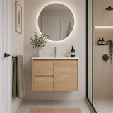 Oakdoo(Hung) Series Wall Hung Left Hand Drawer Natural Timber Overall 730x455x520mm Vanity Set With Stone Top & Ceramic Undermount Basin