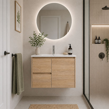 Oakdoo(Hung) Series Wall Hung Left Hand Drawer Natural Timber Overall 730x455x520mm CABINET ONLY