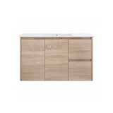 Oakdoo(Hung) Series Wall Hung Right Hand Drawer Natural Timber Overall 880x455x520mm Vanity Set With Stone Top & Ceramic Undermount Basin