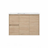Oakdoo(Hung) Series Wall Hung Left Hand Drawer Natural Timber Overall 880x455x520mm Vanity Set With Flat Stone Bench Top