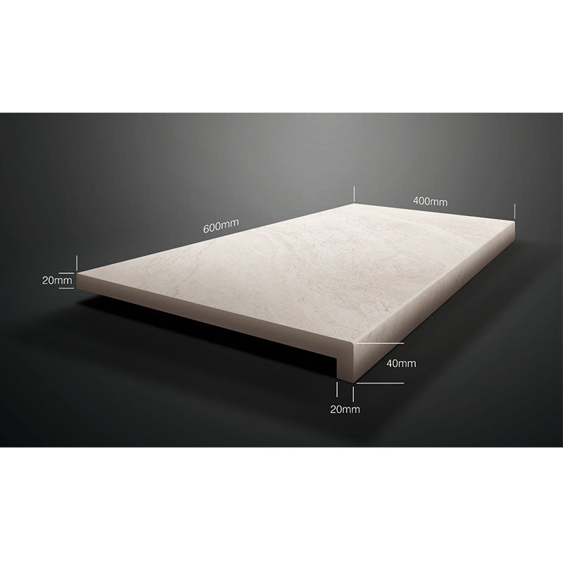 Santa Monica Ivory 40x60 20mm Bullnose-Single-Piece Drop Down Coping, Length of Drop 40mm