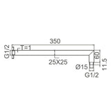 DOCCIA Round L Shape Shower Arm in Brushed Nickel 350mm