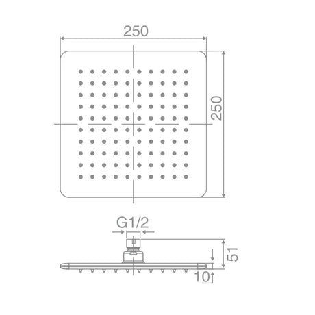 DOCCIA Square Shower Head in Matte Black 250mm