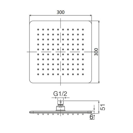 DOCCIA Square Shower Head in Gun Metal 300mm
