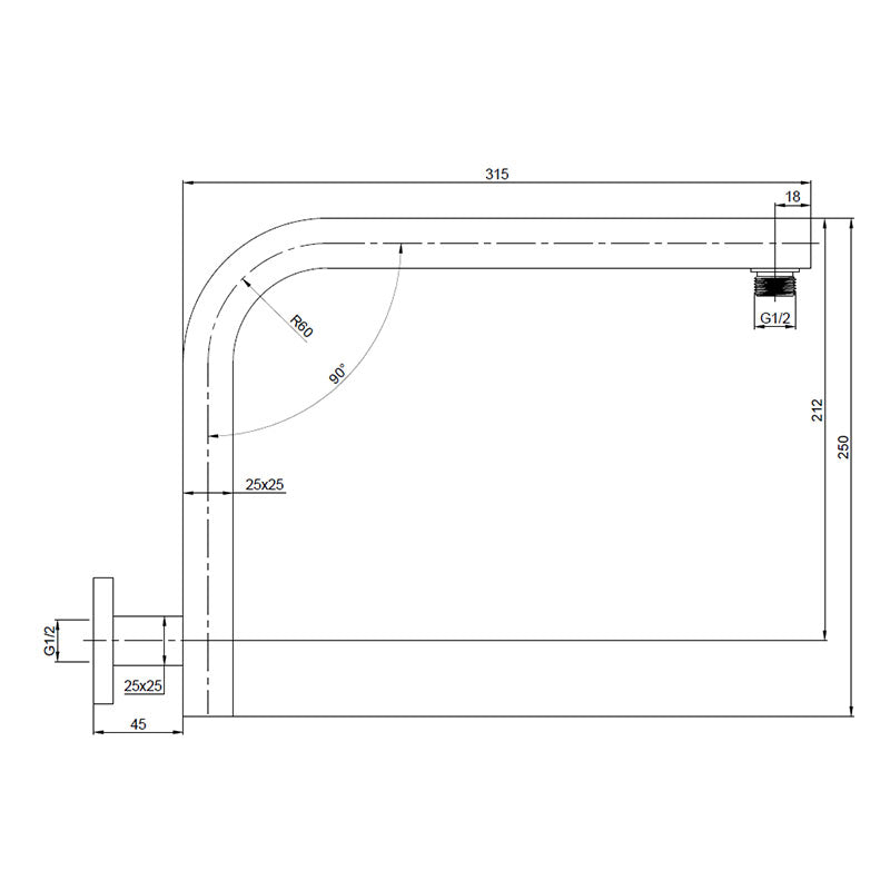DOCCIA Square Rise Up Shower Arm in Chrome