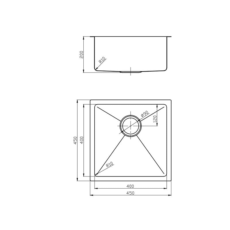 NIXON 32L Under Counter Sink with Waste in Gun Metal 450x450x200mm