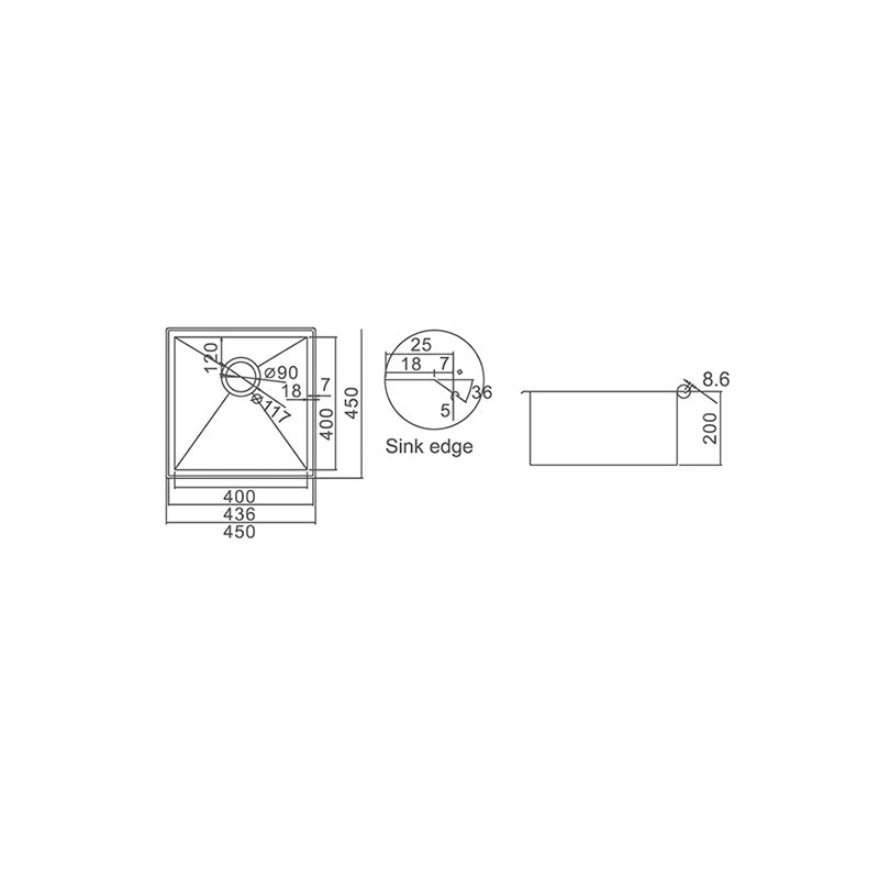 IMPACT 32L Counter Top Sink with Waste 450x450x200mm
