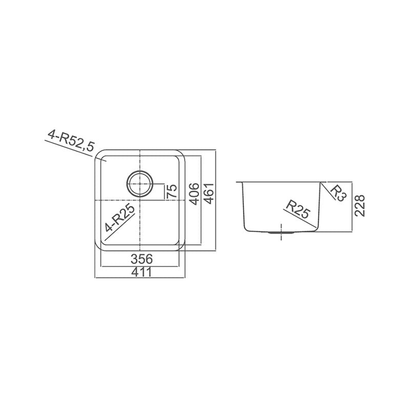 MORO 31L Under Counter Sink with Waste 461x411x228mm