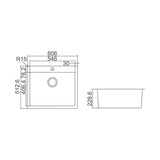 IMPACT Single Bowl 49L Counter Top Sink with Tap Hole - Waste Included 606x512x228mm