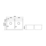 IMPACT Double Bowl (2x33L) Counter Top Sink with Tap Hole - Waste Included 806x514x228mm