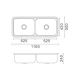 LAVASSA Double 45L Laundry Tub with Optional Bypass Overall: 1160x500x240mm