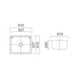 LAVASSA 45L Laundry Tub - Waste & By Pass Kit Included 610x510x250mm