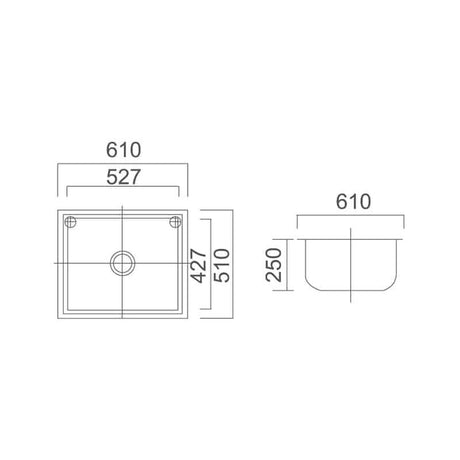 LAVASSA 45L Laundry Tub - Waste & By Pass Kit Included 610x510x250mm