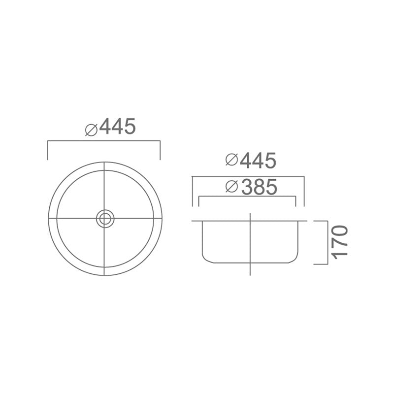 DANTE 20L Round Counter Top Sink with Waste 445x445x170mm