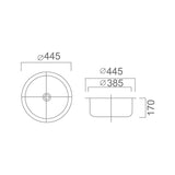 DANTE 20L Round Counter Top Sink with Waste 445x445x170mm