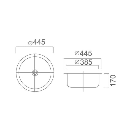 DANTE 20L Round Counter Top Sink with Waste 445x445x170mm